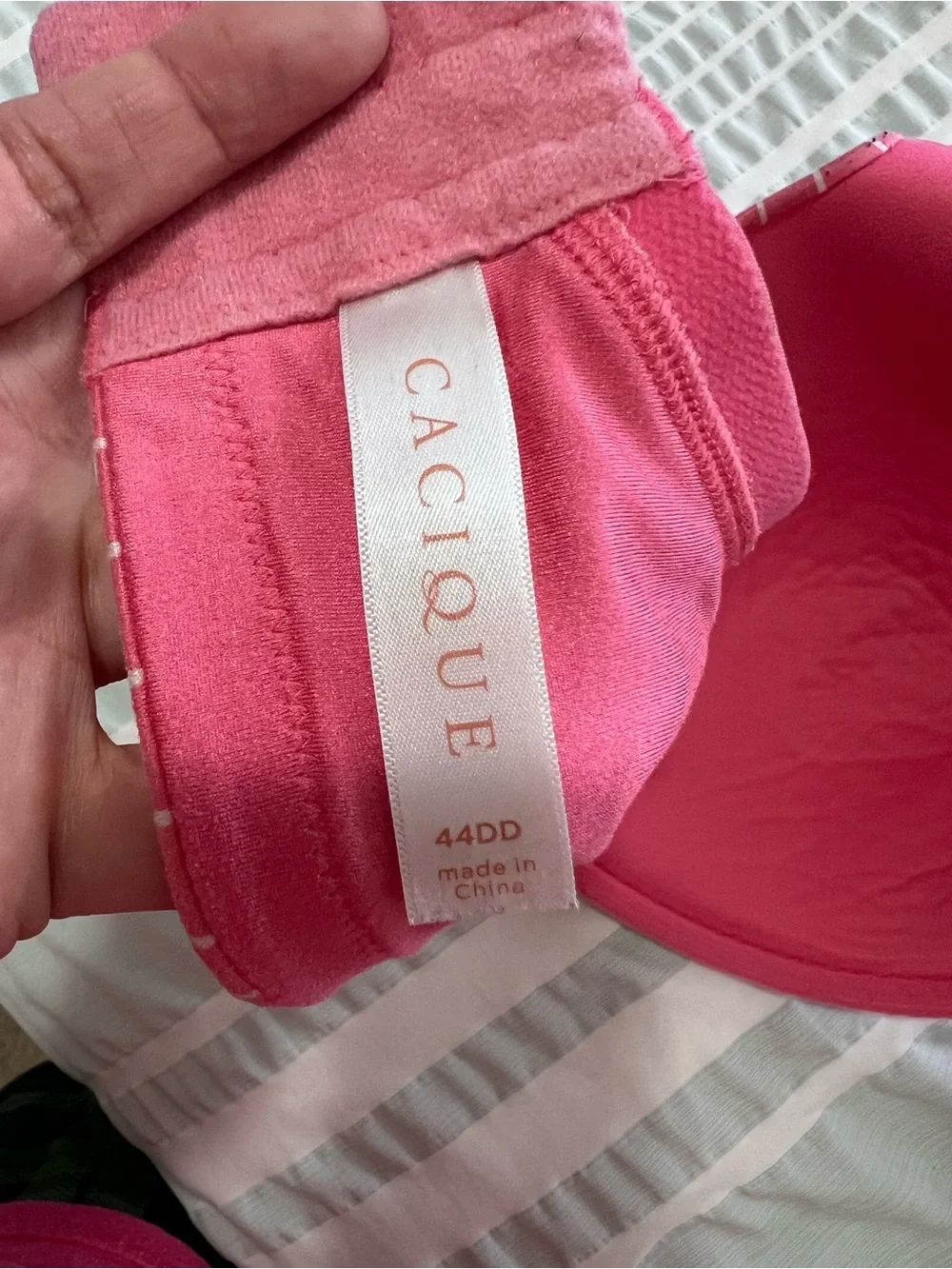 Cacique lightly lined full coverage Striped Lace Trim Bra - 44DD